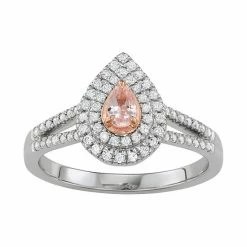 Simply Vera Vera Wang Two Tone 14k Gold Morganite & 1/3 Carat T.W. Diamond Teardrop Halo Ring