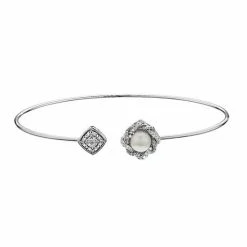 Simply Vera Vera Wang Sterling Silver 1/10 Carat T.W. Diamond & Freshwater Cultured Pearl Bangle Bracelet