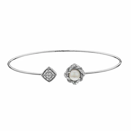 Simply Vera Vera Wang Sterling Silver 1/10 Carat T.W. Diamond & Freshwater Cultured Pearl Bangle Bracelet 1 Simply Vera Vera Wang Sterling Silver 1/10 Carat T.W. Diamond & Freshwater Cultured Pearl Bangle Bracelet
