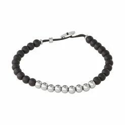 Simply Vera Vera Wang Men's Black Agate & Stainless Steel Beaded Bracelet