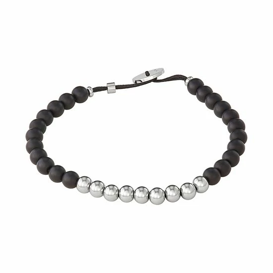 Simply Vera Vera Wang Men's Black Agate & Stainless Steel Beaded Bracelet 1 Simply Vera Vera Wang Men's Black Agate & Stainless Steel Beaded Bracelet