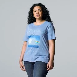 Plus Size Simply Vera Vera Wang Short Sleeve Pink Floyd Band Graphic Tee