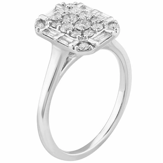 Simply Vera Vera Wang 14k White Gold 1/2 Carat T.W. Round & Baguette Cut Diamond Cushion Cluster Engagement Ring 2 Simply Vera Vera Wang 14k White Gold 1/2 Carat T.W. Round & Baguette Cut Diamond Cushion Cluster Engagement Ring - Image 2