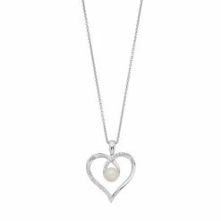 Simply Vera Vera Wang Sterling Silver Freshwater Cultured Pearl & 1/10 Carat T.W. Diamond Heart Pendant