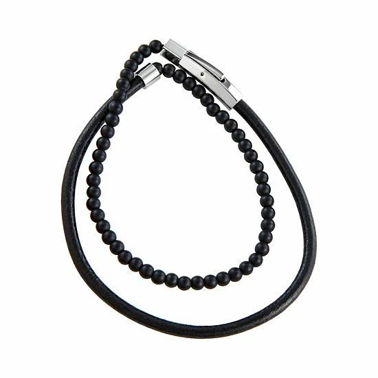 Simply Vera Vera Wang Men's Black Agate & Black Leather Wrap Bracelet 1 Simply Vera Vera Wang Men's Black Agate & Black Leather Wrap Bracelet