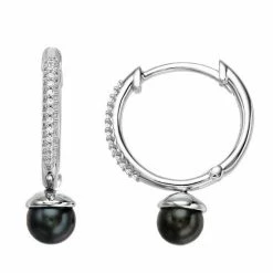 Simply Vera Vera Wang Sterling Silver Dyed Black Freshwater Cultured Pearl & Diamond Accent Hoop Earrings