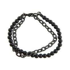 Simply Vera Vera Wang Men's Black Agate Bead & Gunmetal Chain Bracelet