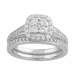 Simply Vera Vera Wang 14k White Gold 3/4 Carat T.W. Diamond Cluster Engagement Ring Set
