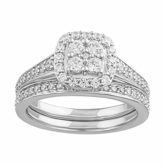 Simply Vera Vera Wang 14k White Gold 3/4 Carat T.W. Diamond Cluster Engagement Ring Set 1 Simply Vera Vera Wang 14k White Gold 3/4 Carat T.W. Diamond Cluster Engagement Ring Set