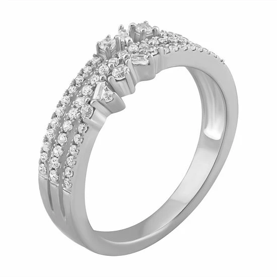 Simply Vera Vera Wang 14k White Gold 1/3 Carat T.W. Round & Baguette Cut Diamond 3 Row Fashion Ring 2 Simply Vera Vera Wang 14k White Gold 1/3 Carat T.W. Round & Baguette Cut Diamond 3 Row Fashion Ring - Image 2