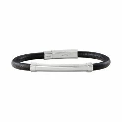 Simply Vera Vera Wang Men's Stainless Steel & Black Leather Bracelet