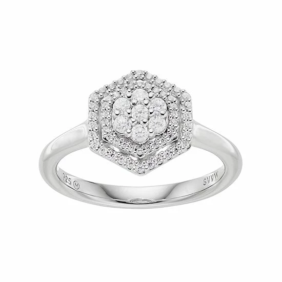 Simply Vera Vera Wang 10th Anniversary Sterling Silver 1/3 Carat T.W. Diamond Flower Hexagon Ring 1 Simply Vera Vera Wang 10th Anniversary Sterling Silver 1/3 Carat T.W. Diamond Flower Hexagon Ring