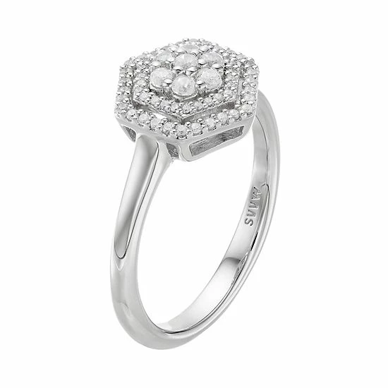 Simply Vera Vera Wang 10th Anniversary Sterling Silver 1/3 Carat T.W. Diamond Flower Hexagon Ring 2 Simply Vera Vera Wang 10th Anniversary Sterling Silver 1/3 Carat T.W. Diamond Flower Hexagon Ring - Image 2