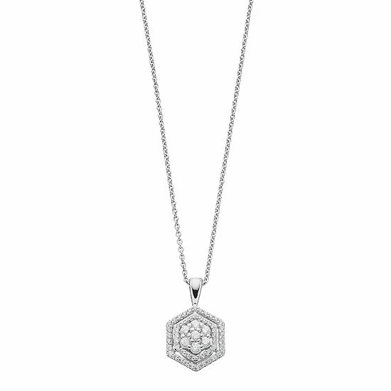 Simply Vera Vera Wang 10th Anniversary Sterling Silver 1/3 Carat T.W. Diamond Flower Hexagon Pendant 1 Simply Vera Vera Wang 10th Anniversary Sterling Silver 1/3 Carat T.W. Diamond Flower Hexagon Pendant