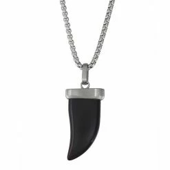 Simply Vera Vera Wang Men's Stainless Steel Black Crystal Tooth Pendant Necklace