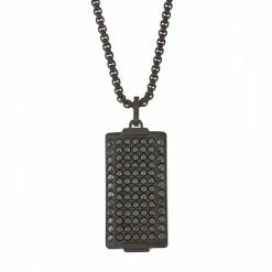 Simply Vera Vera Wang Men's Black Stainless Steel Black Cubic Zirconia Dog Tag Necklace