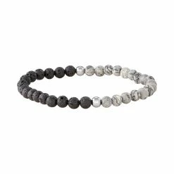 Simply Vera Vera Wang Men's Gray Jasper & Lava Bead Stretch Bracelet