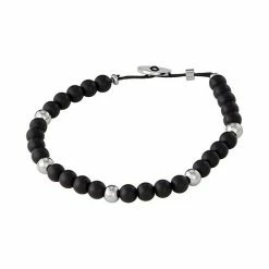 Simply Vera Vera Wang Men's Black Agate & Stainless Steel Bead Bracelet