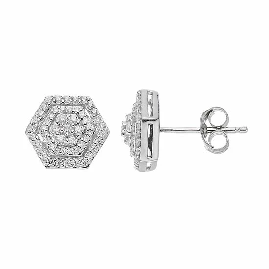 Simply Vera Vera Wang 10th Anniversary Sterling Silver 1/3 Carat T.W. Diamond Flower Hexagon Stud Earrings 1 Simply Vera Vera Wang 10th Anniversary Sterling Silver 1/3 Carat T.W. Diamond Flower Hexagon Stud Earrings