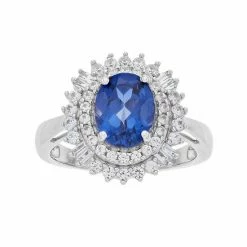 Simply Vera Vera Wang Lab-Created Blue & White Sapphire Oval Halo Ring