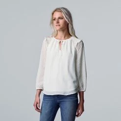 Women's Simply Vera Vera Wang Ruffle Peasant Top Abstract Strokes -Simply Vera Vera Wang STORE unnamed file 3481