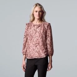Women's Simply Vera Vera Wang Ruffle Peasant Top Abstract Strokes -Simply Vera Vera Wang STORE unnamed file 3483