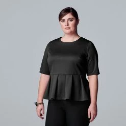 Plus Size Simply Vera Vera Wang Elbow Sleeve Peplum Top Dovetail Heather -Simply Vera Vera Wang STORE unnamed file 3496