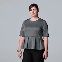 Plus Size Simply Vera Vera Wang Elbow Sleeve Peplum Top Dovetail Heather -Simply Vera Vera Wang STORE unnamed file 3497