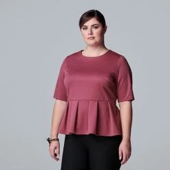 Plus Size Simply Vera Vera Wang Elbow Sleeve Peplum Top Dovetail Heather -Simply Vera Vera Wang STORE unnamed file 3498
