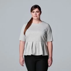 Plus Size Simply Vera Vera Wang Elbow Sleeve Peplum Top Dovetail Heather -Simply Vera Vera Wang STORE unnamed file 3499