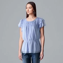 Women's Simply Vera Vera Wang Ruffle-Sleeve Peplum Top Sweeping Blooms -Simply Vera Vera Wang STORE unnamed file 3507
