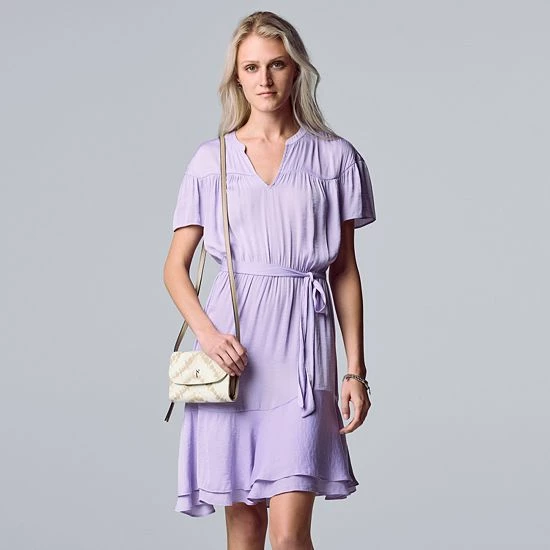 Women's Simply Vera Vera Wang Asymmetrical-Hem Ruffle Dress Megan Purple 4 Women's Simply Vera Vera Wang Asymmetrical-Hem Ruffle Dress Megan Purple - Image 4