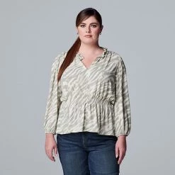 Plus Size Simply Vera Vera Wang Ruffle Neck Peplum Top Soft Tiger B -Simply Vera Vera Wang STORE unnamed file 3514