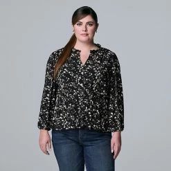 Plus Size Simply Vera Vera Wang Ruffle Neck Peplum Top Soft Tiger B -Simply Vera Vera Wang STORE unnamed file 3517