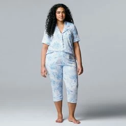 Plus Size Simply Vera Vera Wang Cozy Short Sleeve Pajama Shirt & Pajama Capri Pants Sleep Set Natural Animal -Simply Vera Vera Wang STORE unnamed file 3544