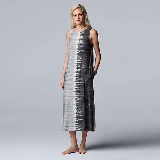 Women's Simply Vera Vera Wang Sleeveless Maxi Chemise Black Tie Dye 1 Women's Simply Vera Vera Wang Sleeveless Maxi Chemise Black Tie Dye