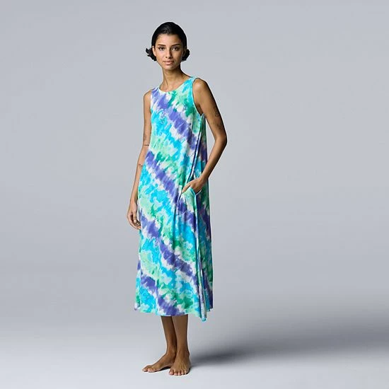 Women's Simply Vera Vera Wang Sleeveless Maxi Chemise Black Tie Dye 3 Women's Simply Vera Vera Wang Sleeveless Maxi Chemise Black Tie Dye - Image 3