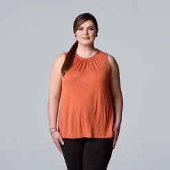 Plus Size Simply Vera Vera Wang Shirred Neck Tank Top White Knight -Simply Vera Vera Wang STORE unnamed file 3570