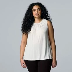 Plus Size Simply Vera Vera Wang Shirred Neck Tank Top White Knight -Simply Vera Vera Wang STORE unnamed file 3571