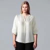 Plus Size Simply Vera Vera Wang Roll-Tab Blouse White Knight