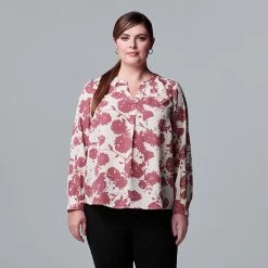 Plus Size Simply Vera Vera Wang Roll-Tab Blouse White Knight -Simply Vera Vera Wang STORE unnamed file 3576