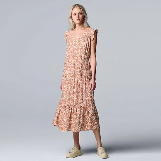 Women's Simply Vera Vera Wang Tiered Midi Dress Garden Ditsy 3 Women's Simply Vera Vera Wang Tiered Midi Dress Garden Ditsy - Image 3