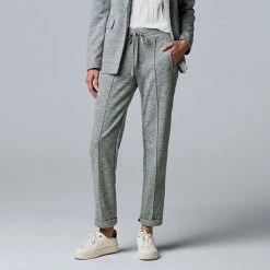 Women's Simply Vera Vera Wang Tapered Pull-On Drawstring Pants Grey Texture Plaid