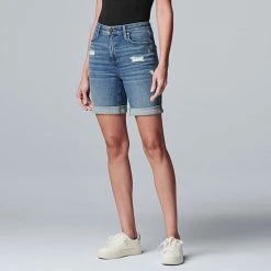 Women's Simply Vera Vera Wang High-Waisted 7" Roll Cuff Bermuda Denim Shorts Raleigh