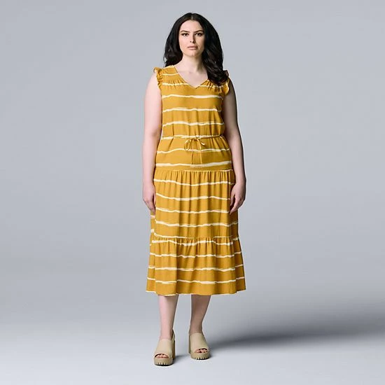 Women's Simply Vera Vera Wang Tiered Midi Dress Wide Soft Stripes 1 Women's Simply Vera Vera Wang Tiered Midi Dress Wide Soft Stripes