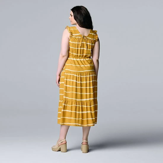 Women's Simply Vera Vera Wang Tiered Midi Dress Wide Soft Stripes 2 Women's Simply Vera Vera Wang Tiered Midi Dress Wide Soft Stripes - Image 2