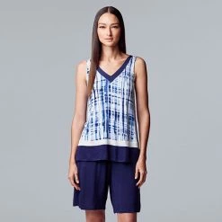 Women's Simply Vera Vera Wang Satin-Trim Pajama Tank And Bermuda Pajama Shorts Sleep Set Multi Ditsy -Simply Vera Vera Wang STORE unnamed file 3645