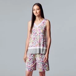Women's Simply Vera Vera Wang Satin-Trim Pajama Tank And Bermuda Pajama Shorts Sleep Set Multi Ditsy -Simply Vera Vera Wang STORE unnamed file 3647