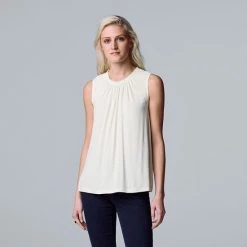 Petite Simply Vera Vera Wang Pleat-Neck Tank White Knight -Simply Vera Vera Wang STORE unnamed file 3664