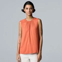 Petite Simply Vera Vera Wang Pleat-Neck Tank White Knight -Simply Vera Vera Wang STORE unnamed file 3666